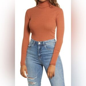 BP. Women's Ribbed Turtleneck Long Sleeve Knit Top Rust - Sz Small